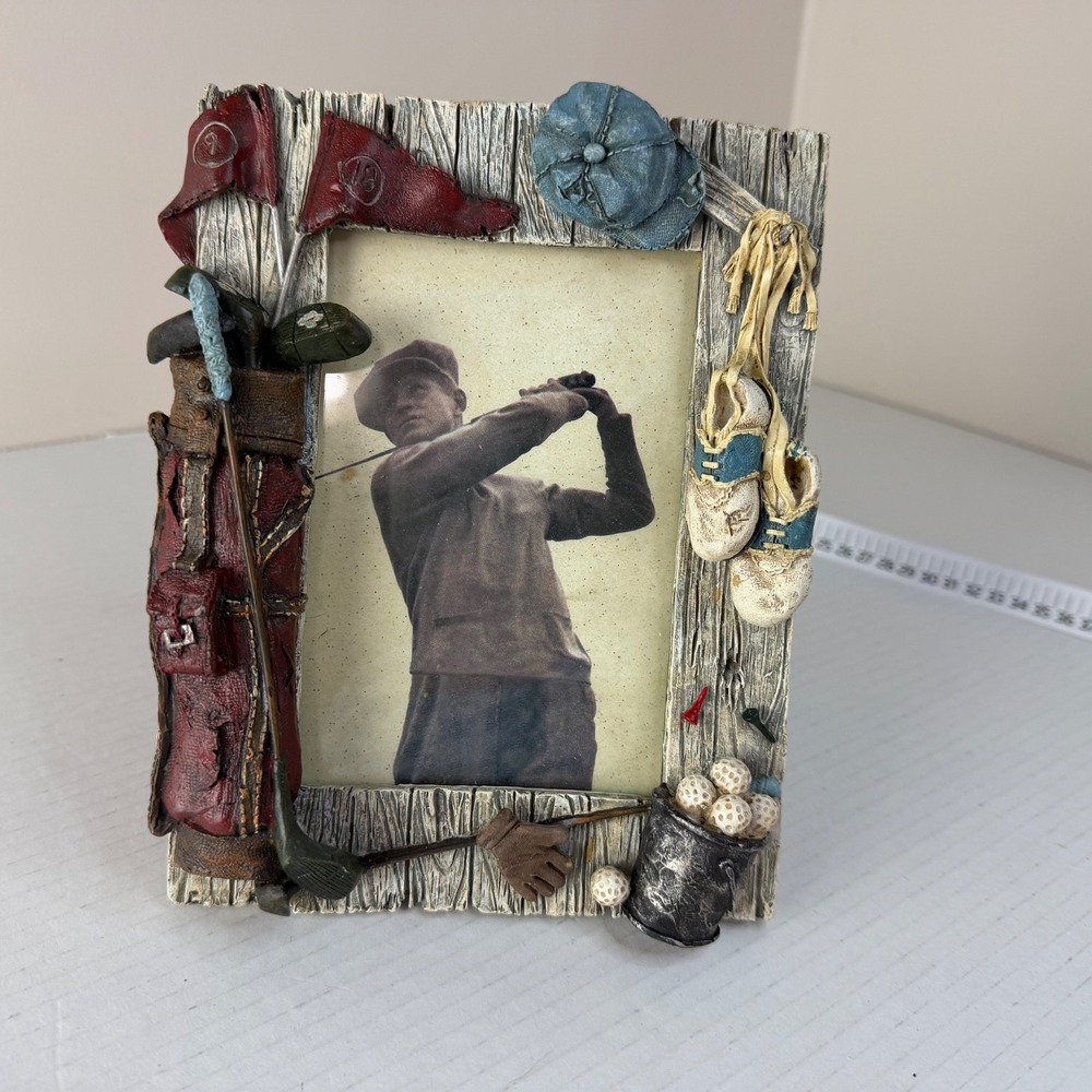 3D Golf Theme Tabletop Portrait Picture Resin Frame with Stand Sporty Grandpa